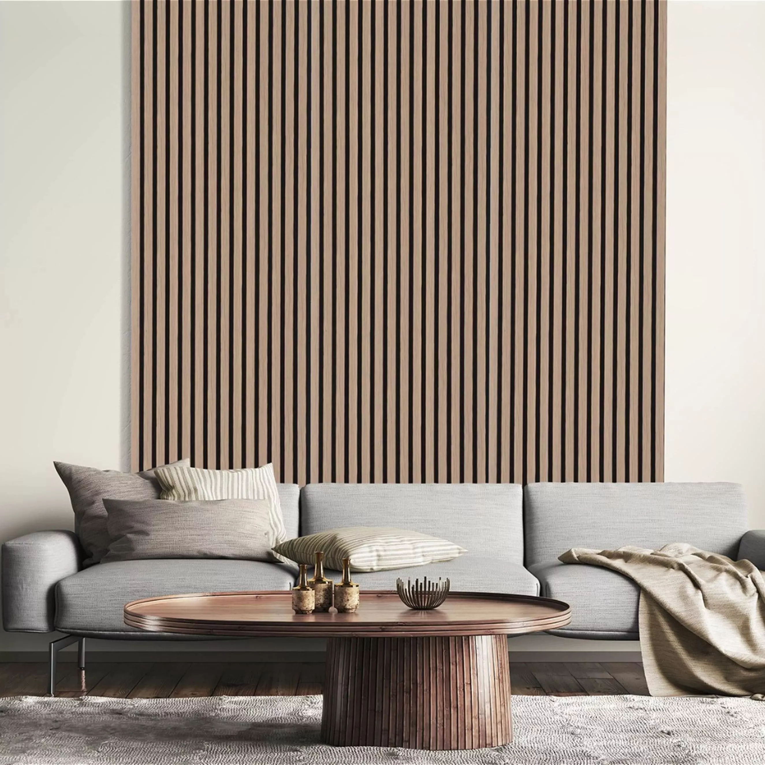 Neuhofer 3D Akustikpaneele MDF 2400 x 572.5 x 19 mm Wandpaneel Eiche Natur Schallhemmend Nachhaltig