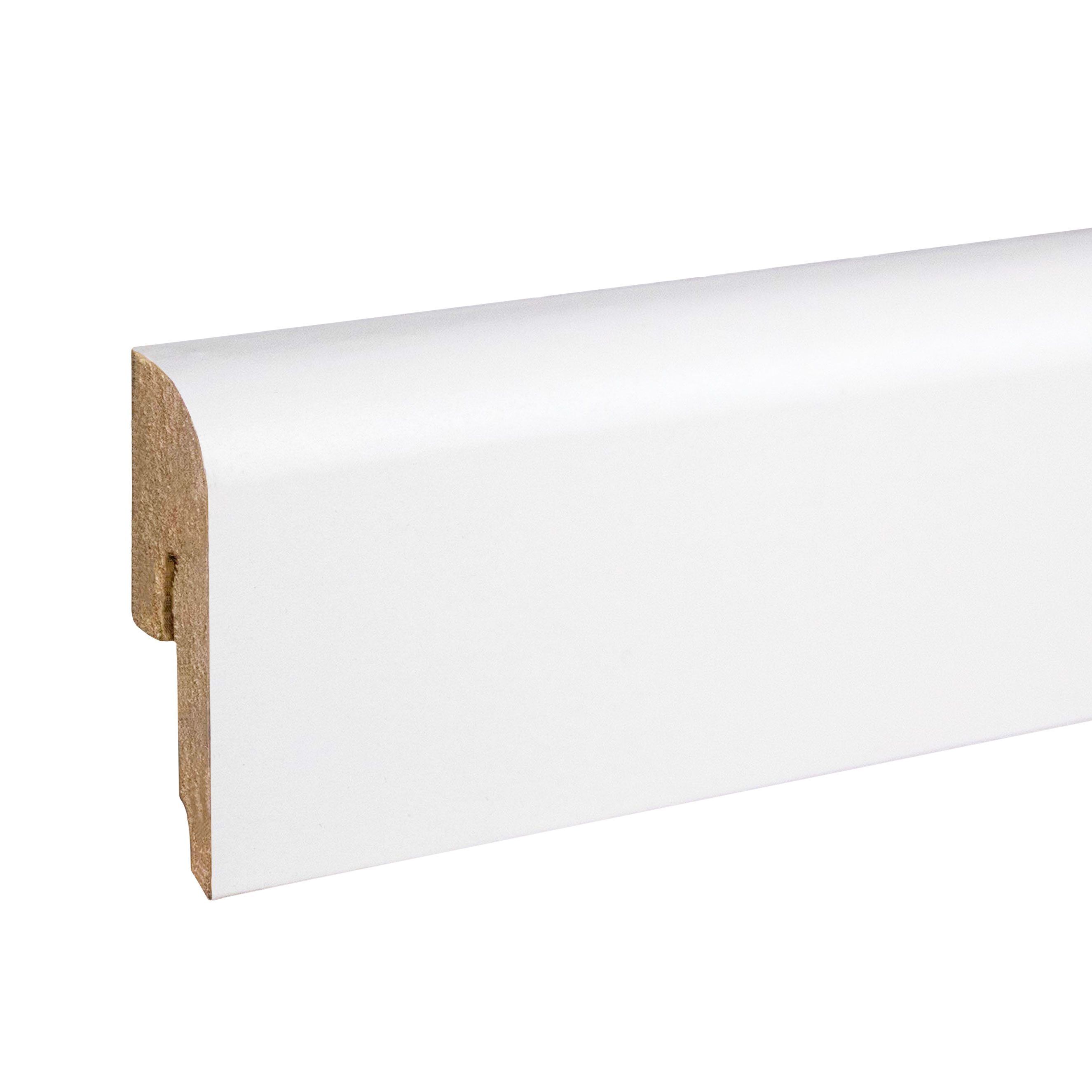 PROVISTON | MDF weiß | 12 x 42 x 2400mm | Sockelleiste abgerundet | folierte Fußleiste | Bodenleiste