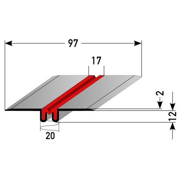 Fliesenprofil "Gerven" Dehnungsfugenprofil / Trennschiene für Fliesen mit grauer Silikoneinlage, mit wählbarer Fugenhöhe, Breite: 97 mm, aus Aluminium, gebohrt- mm (Default)