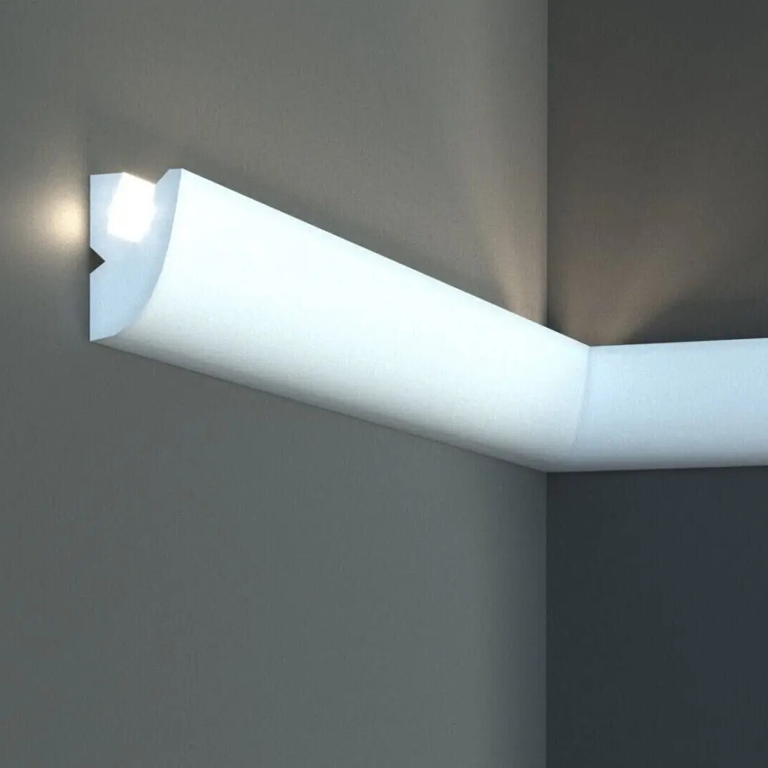 Elite Decor | Lichtleiste KD303 | Polystyrol | 40 x 65 x 1150 mm | Weiß | Styropor Zierleiste