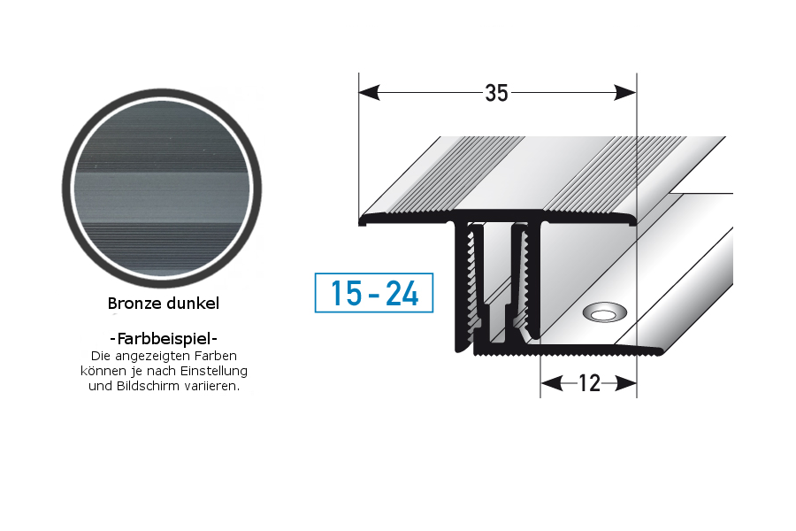 Klick-Übergangsprofil / Übergangsschiene für Laminat / Parkett "Southgate", Höhe 15 - 24 mm, 35 mm breit, 2-teilig, Aluminium eloxiert-bronze dunkel-1 (Default)
