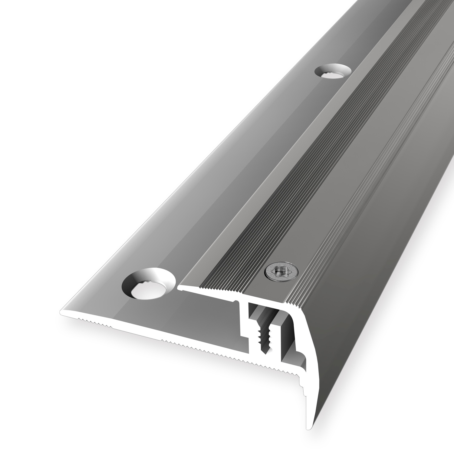 Treppenkantenprofil 27 x 23 mm Aluminium Winkelprofil Geriffelt Versenkt Gebohrt Küberit