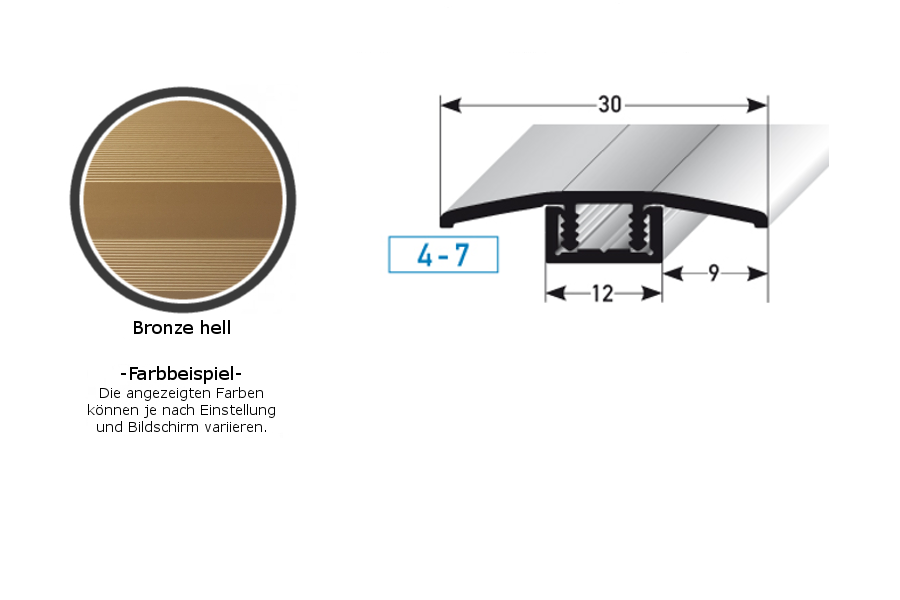 PROVISTON Übergangsprofil Pikeville B 30 mm Einfasshöhe 4 - 7 mm Übergangsschiene Alu elox