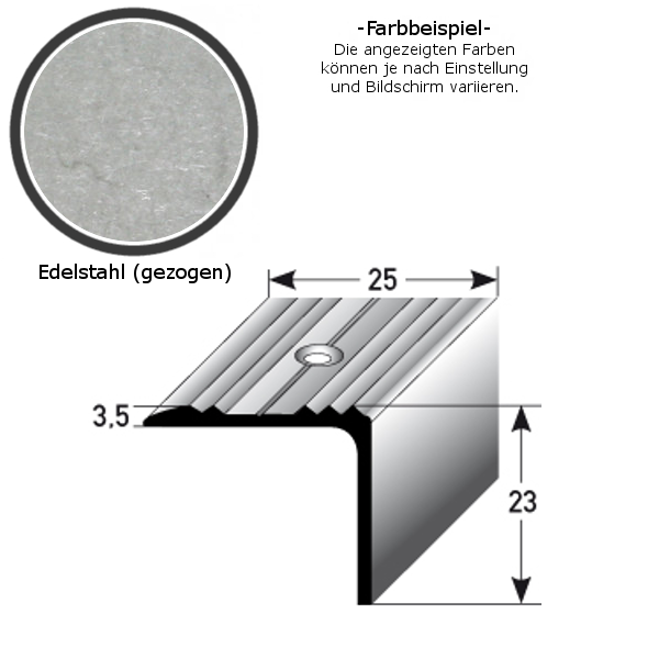 Treppenkante / Winkelprofil "Hastings" (Größe 25 mm x 23 mm) aus Edelstahl V4A (gezogen), gebohrt-1 (Default)
