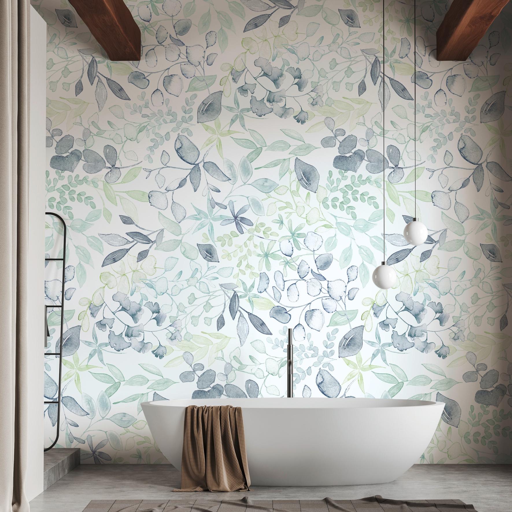 Vliestapete 396921 Blau Grün Weiß Blumen Floral Aquarell Dreams A.S. Creation