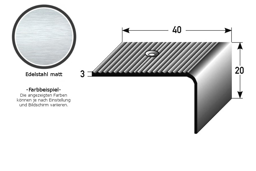 Treppenkante / Winkelprofil "Richbrook" (Größe 4 mm x 2 mm) aus Edelstahl (matt), Rutschhemmungsklasse R1 DIN 5113, gebohrt-1 (Default)