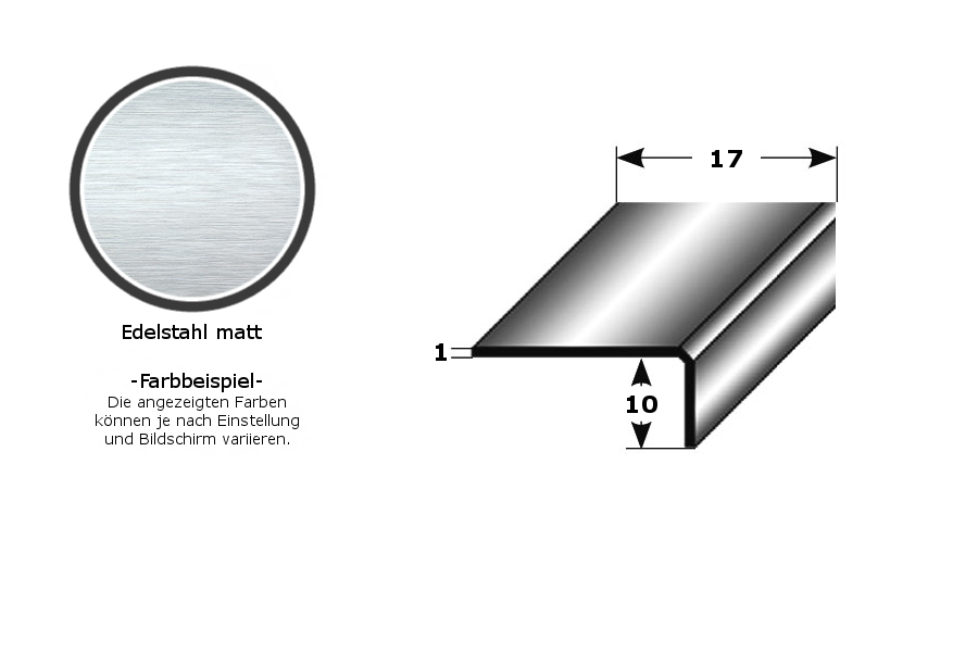 Mini-Winkelprofil "Campilla" als Montageprofil / Bauprofil, ungleichschenklig, Edelstahl matt-1 mm-17 mm-1 mm (Default)
