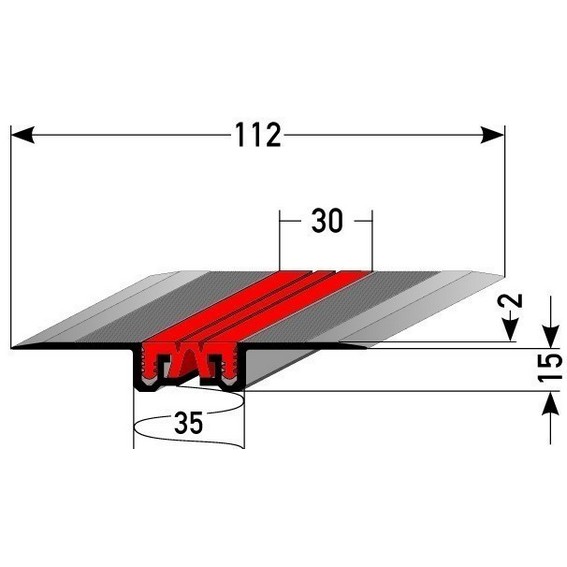 Spezial-Fliesenprofil "Staverden" Dehnungsfugenprofil für nachträglichen Einbau / Trennschiene für Fliesen mit grauer Silikoneinlage, mit wählbarer Fugenhöhe, Breite: 112 mm, aus Aluminium, gebohrt- mm (Default)