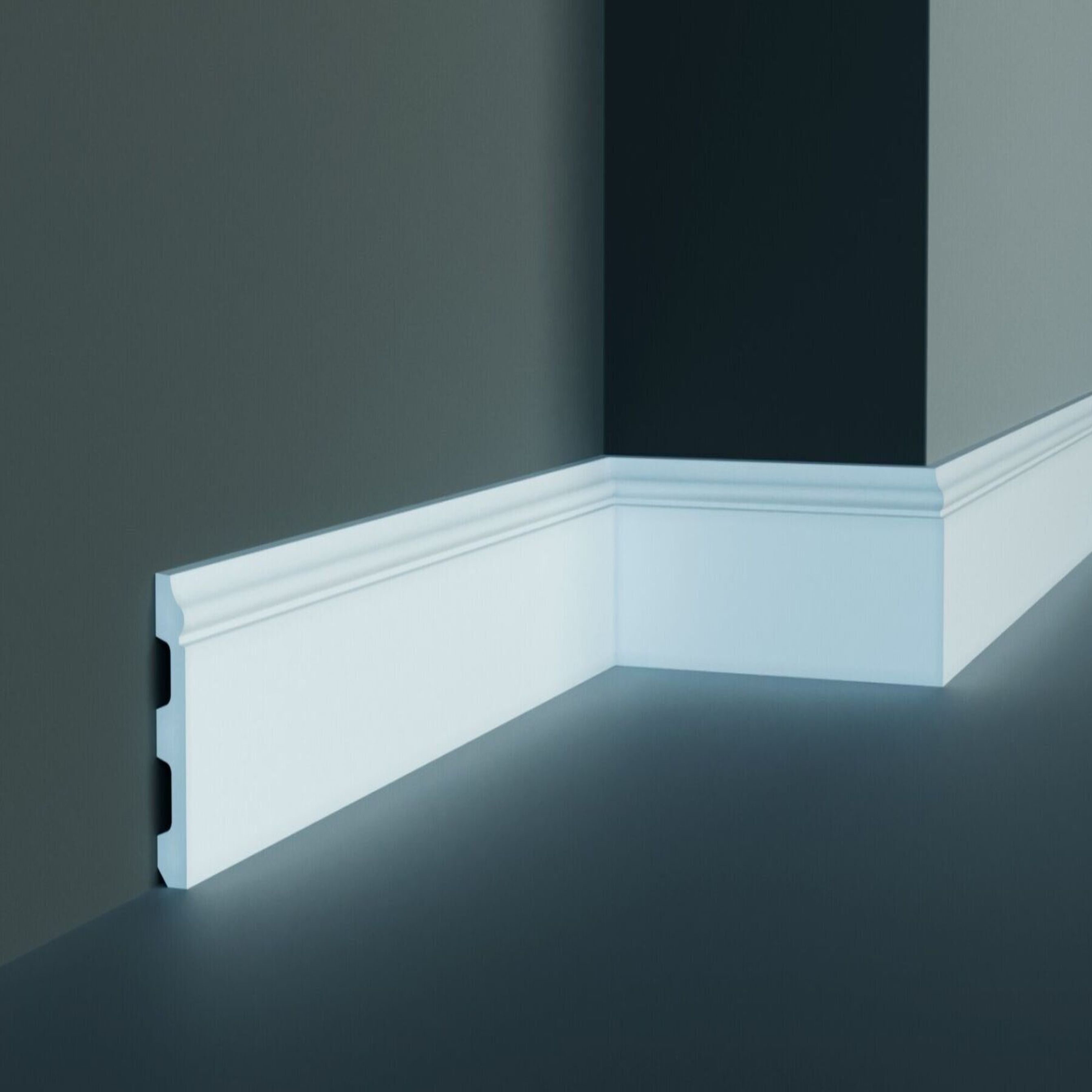 Elite Decor | Fußleiste CR943 | Polyurethan | 12 x 80 x 2000 mm | Sockelleiste Kunststoff | Weiß