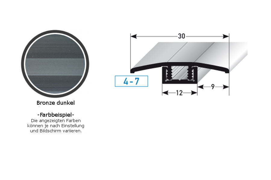 Übergangsprofil / Übergangsschiene Laminat "Pikeville", für Höhe 5 x9 mm, 33 mm breit, 2-teilig, Aluminium eloxiert, gebohrt-bronze dunkel-1 (Default)