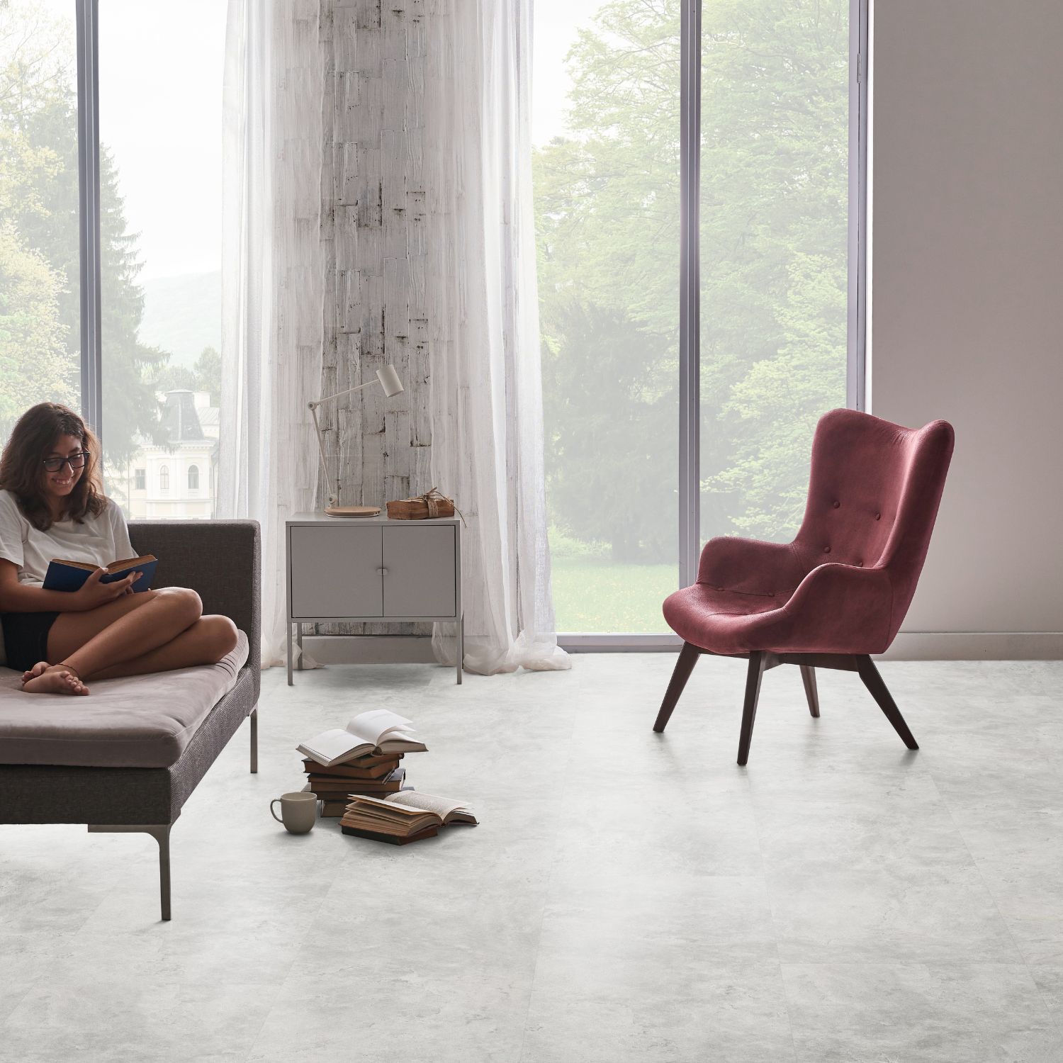 Check expert Vinylboden 2153E Rahdener 914.4 x 457.2 x 2.5 mm Klebe Vinyl Steinoptik Beton Weiß