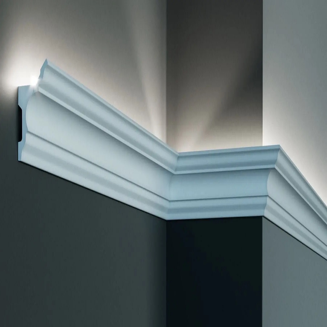 Elite Decor Lichtleiste KF717 | Polyurethan 81 x 45 x 2000 mm Weiß Styropor Zierleiste